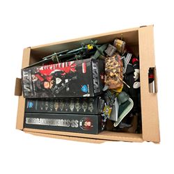 Collection of replica German WWII items, including solider figures, street sign etc, in three boxes 