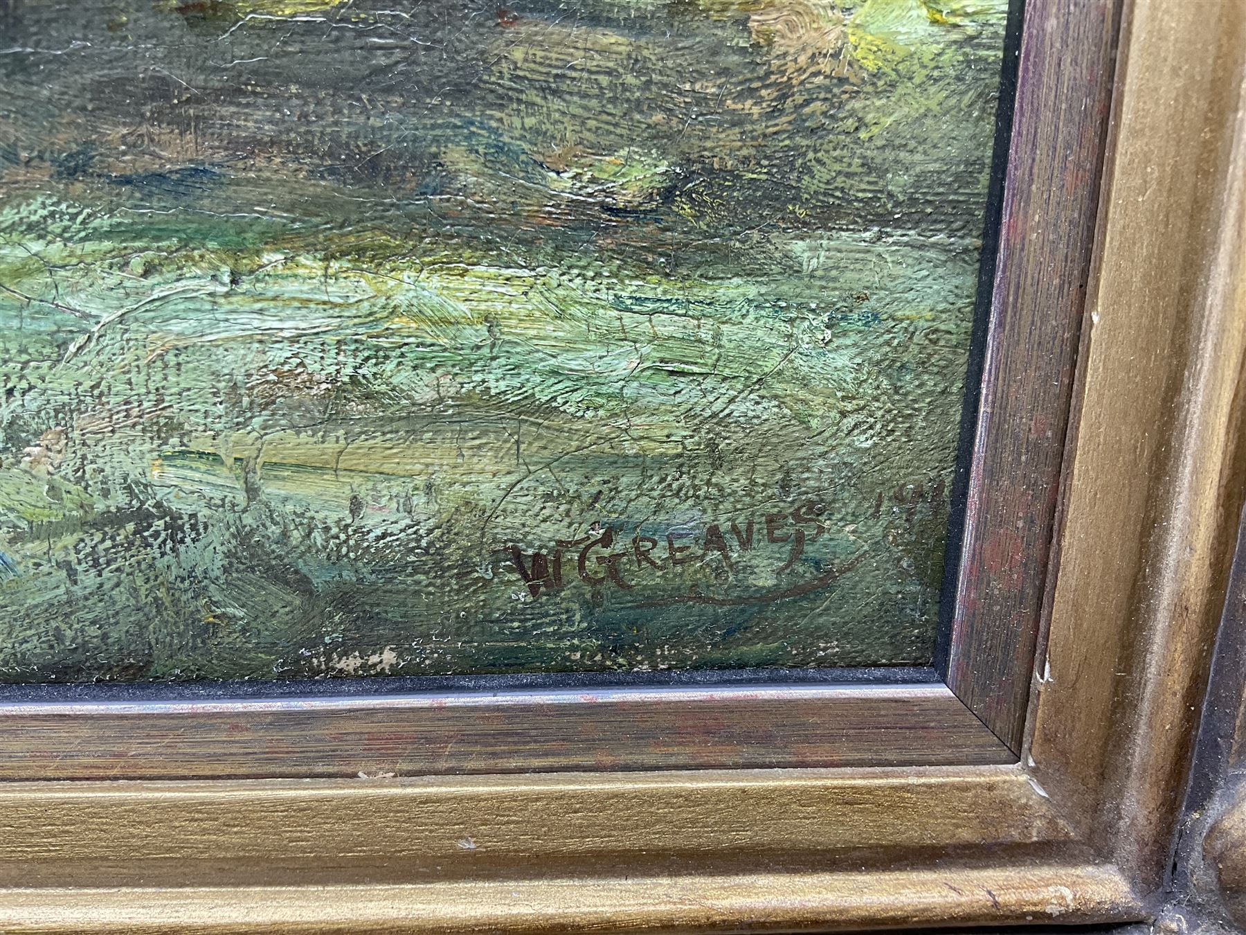 William Greaves (British 1852-1938): Children Playing in the River Wharfe, oil on canvas signed and dated 1910, 30cm x 40cm