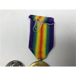 WW1 British War Medal awarded to 28885 Pte. A. Hey R. War. R.; WWI Victory Medal awarded to 7633 Pte. E. Edwards L'Pool R.; two WWII medals; Royal Navy Temperance Society Medal; Services Rendered badge No.B55177; and Home Guard lapel badge