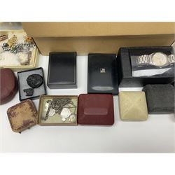 Silver jewellery including St Johns Ambulance medal, tiger's eye necklace, identity bracelet, etc, together with Festival of Britain powder compact, Ippag dice lighter, Win International lighter, Victorian and later costume jewellery and wristwatches