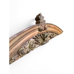 19th century carved pine architectural pediment, detailing floral swags with berries and central serpentine snake head 