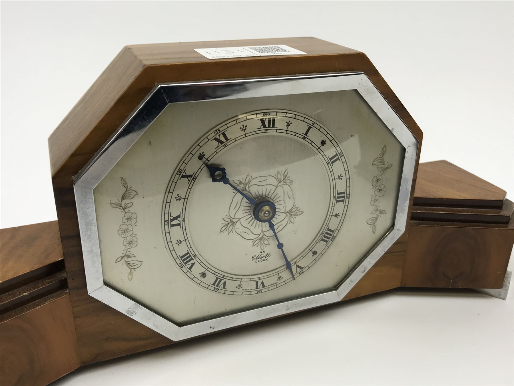 Mid to late 20th century walnut mantel clock by 'Elliot' (W29cm), and an Edwardian mahogany dome top mantel clock (H20cm)