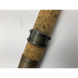 Hardy 'The Sir Edward Grey' two piece split can fishing rod, with cork handle and brass fittings marked Hardys, with a Hardy cover