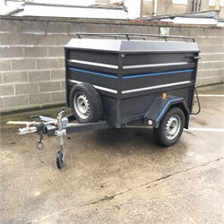 Carro high sided box trailer, hinged lid and tail gate, jockey wheel