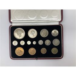 King George VI 1937 specimen coin set, fifteen coins from farthing to crown including Maundy money, in the original case