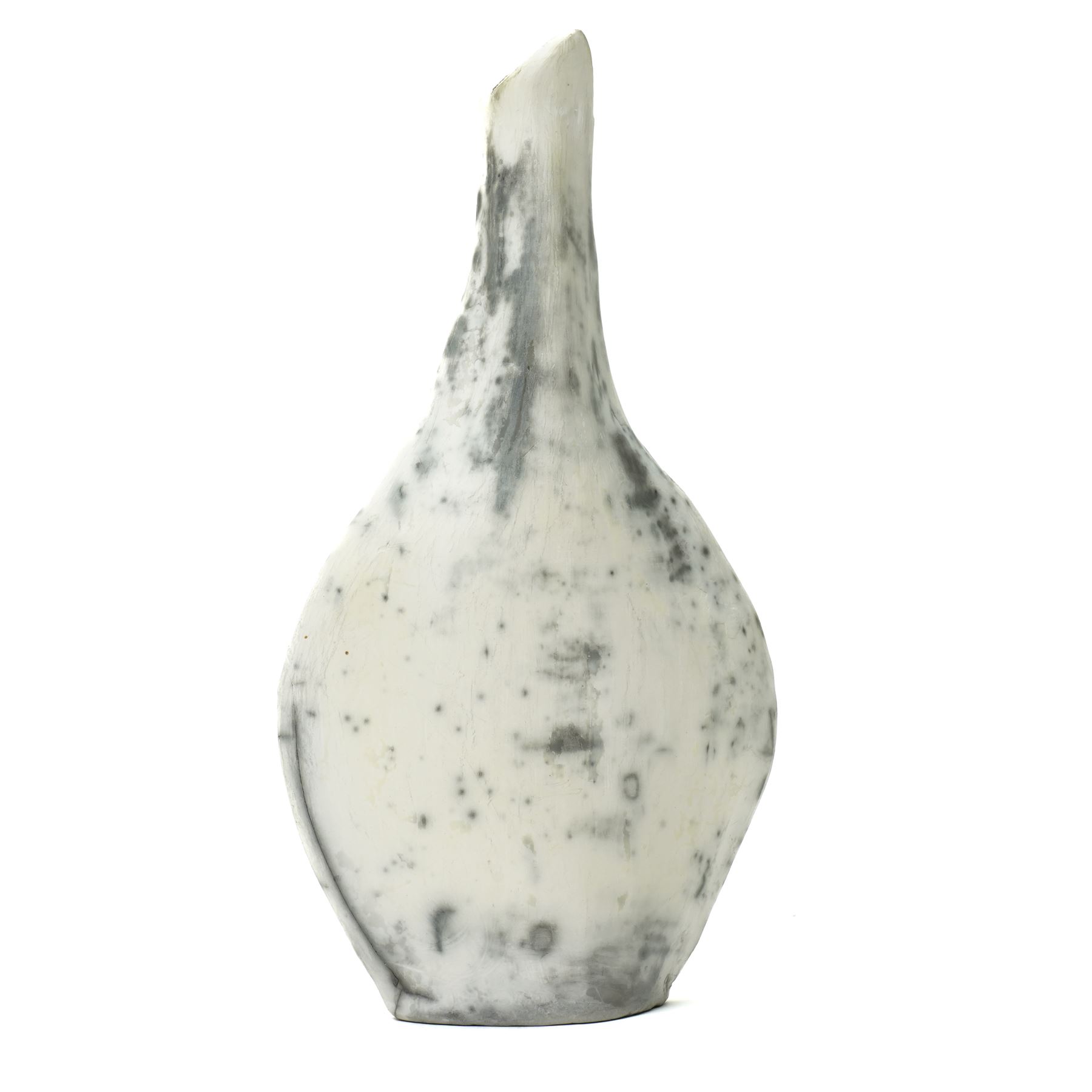Galea Belinscaia (Yorkshire Contemporary) - Raku fired studio pottery vase of flattened bottle shape decorated in grey and white signed with initials H22cm
