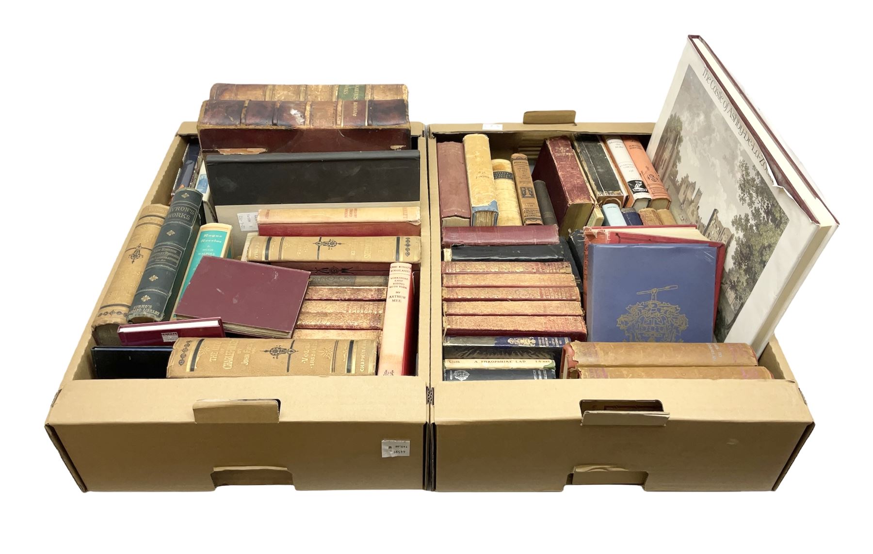Collection of books to include Byron's Works, Hogarth's work, ten volumes by Sir Walter Scott Bart etc, in two boxes 