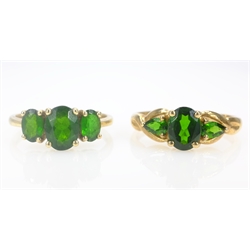 Two three stone diopside gold rings hallmarked 9ct