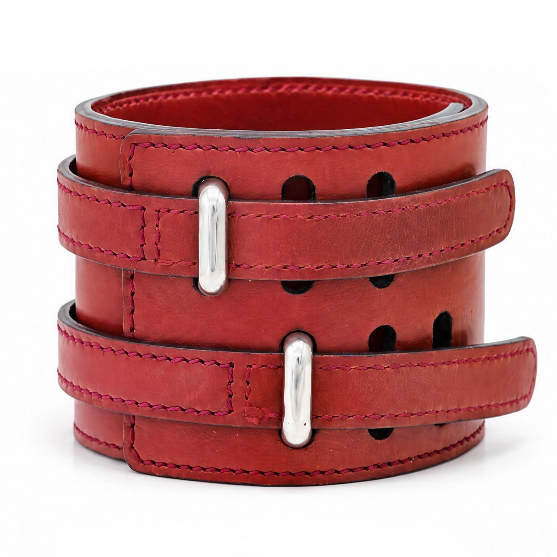 Hermès red leather Bracelet de Force, boxed