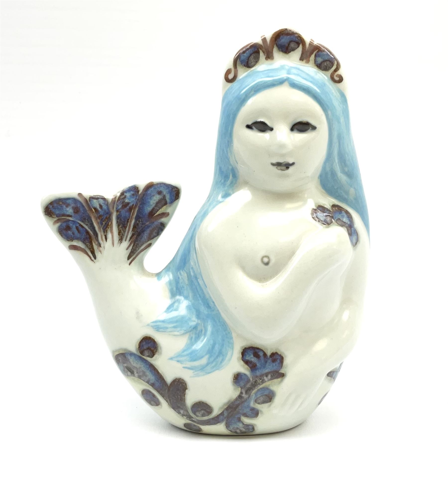 A Doreen Middelboe for Royal Copenhagen Aluminia figure, modelled as a mermaid, with printed and painted marks beneath, H10.5cm.