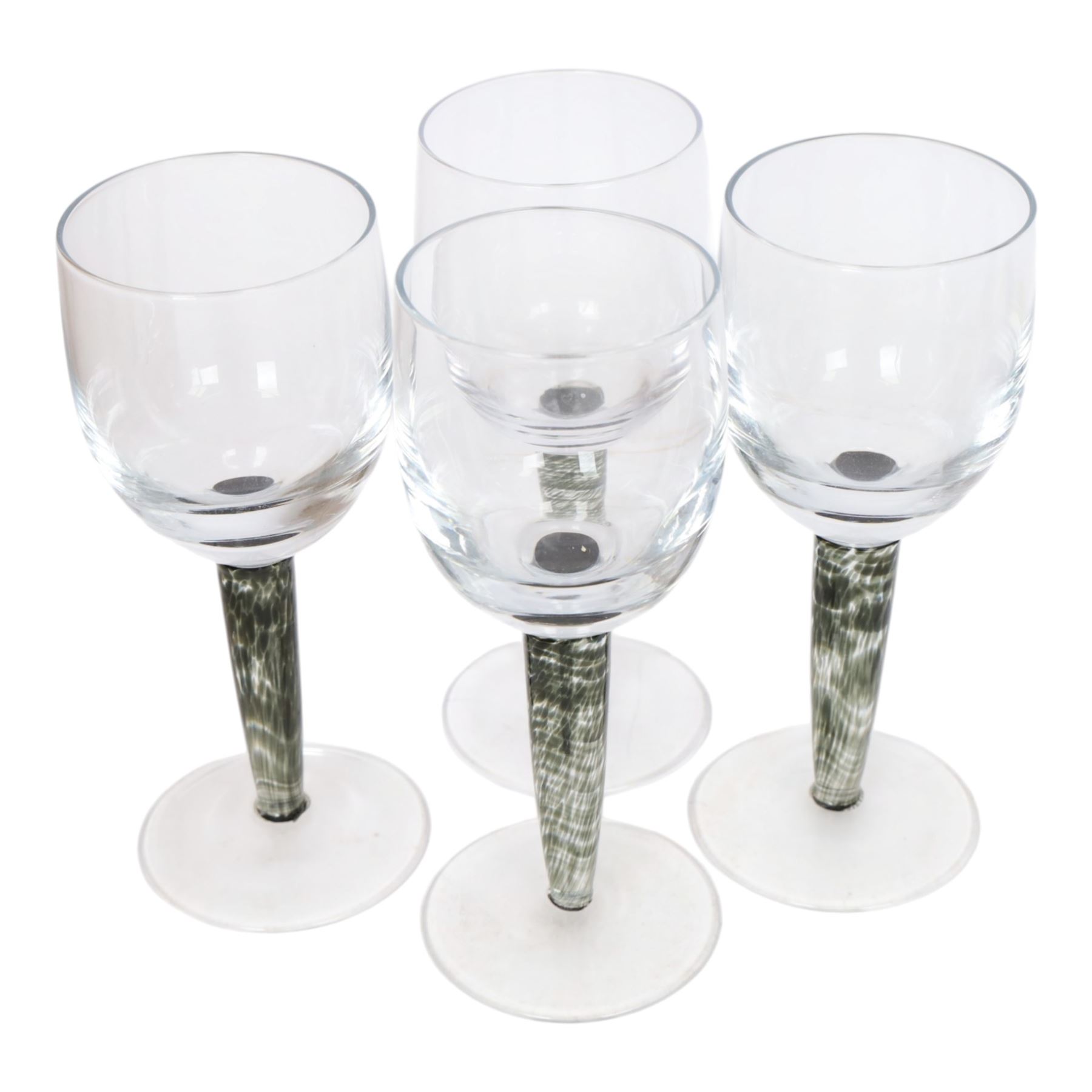 Denby Storm eight coffee cups and saucers, napkin holders and coasters , together with four jet wine glasses