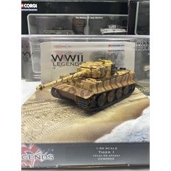 Corgi - twenty-six Showcase Collection 'Fighting Machines' for tank warfare including four-model pack, three two-model packs, WWII Legends, D-Day 60th Anniversary etc; all boxed (26)