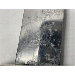 WW2 German SA dagger the 22cm double edged steel blade by G. Felix Gloriawerk Solingen inscribed 'Alles Fur Deutschland', the cross-piece impressed with the SA Gruppen mark Nm verso for Nordmark, wooden grip inset with eagle and SA emblem; in brown painted scabbard with nickel mounts L37cm overall