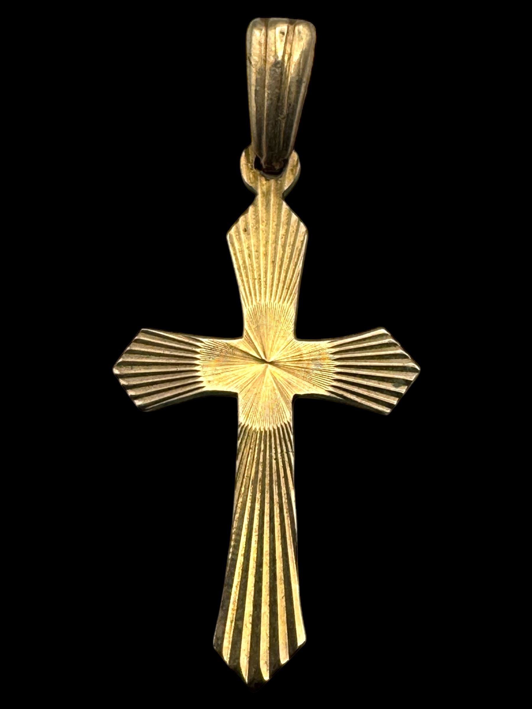 9ct gold jewellery, including two chains and a cross pendant, all hallmarked 