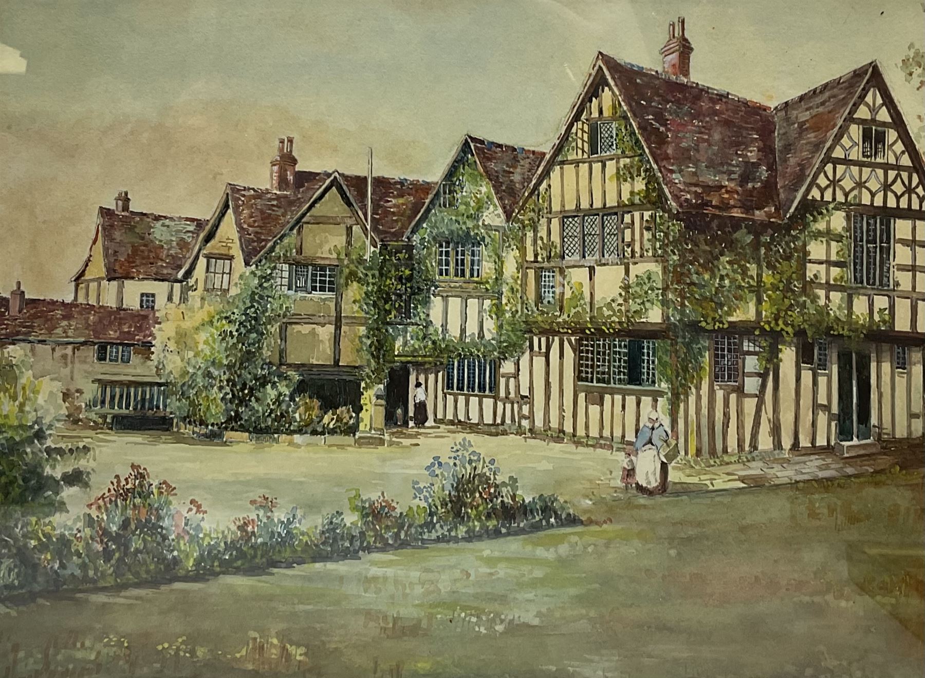 George Hewitt (British 19th/20th century): Manor House Landscape, watercolour signed and dated 1894, 26cm x 36cm; English School (20th century): Autumn Field Landscape, gouache indistinctly signed 17cm x 25cm; English School (20th century): Dales Hamlet Landscape, watercolour indistinctly signed 25cm x 33cm (3)