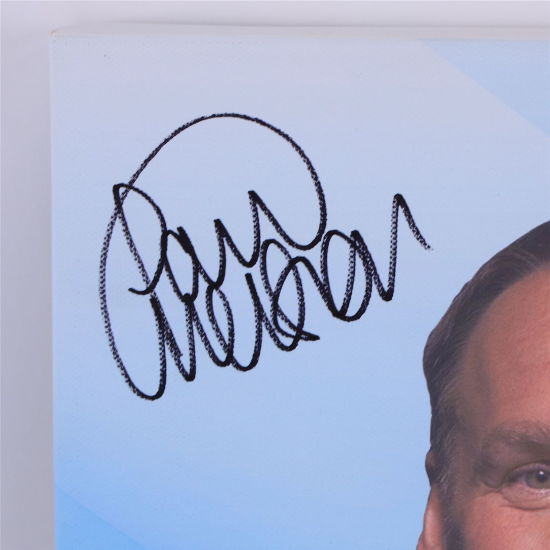 Soccer Saturday canvas, signed by Jeff Stelling, Matt le Tissier, Phil Thompson etc, H41cm, W51cm