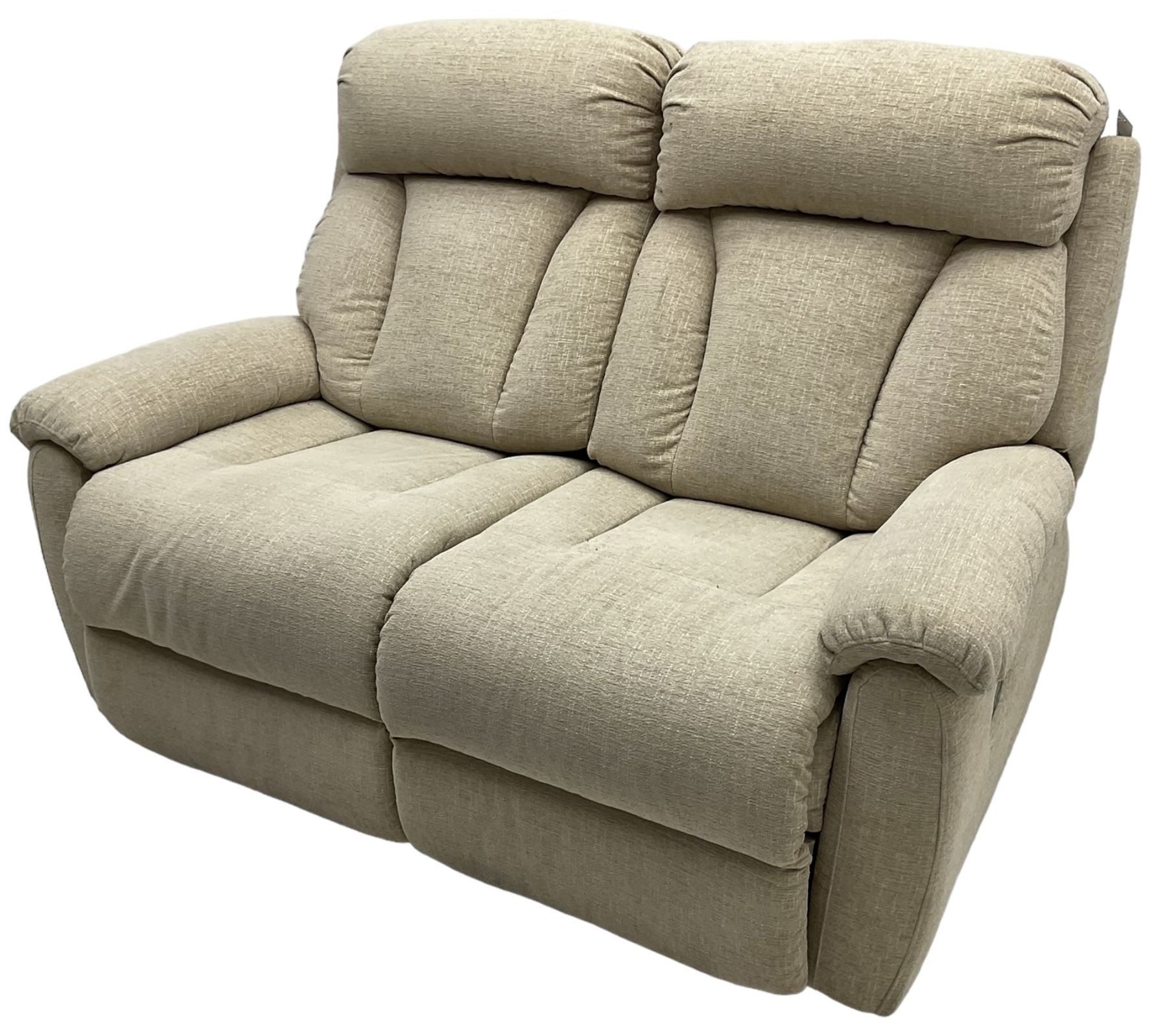 La-Z-boy - two-seat manual reclining sofa upholstered in neutral beige fabric