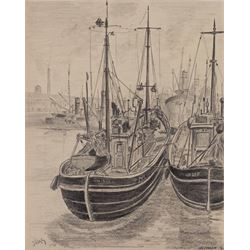 Jack Rigg (British 1927-2023): 'Aberdeen' and 'Sailing Barge Dawn - River Blackwater', one pencil and one ink sketch signed, titled and dated 1956 and 1976, max 28cm x 23cm (2) (unframed)