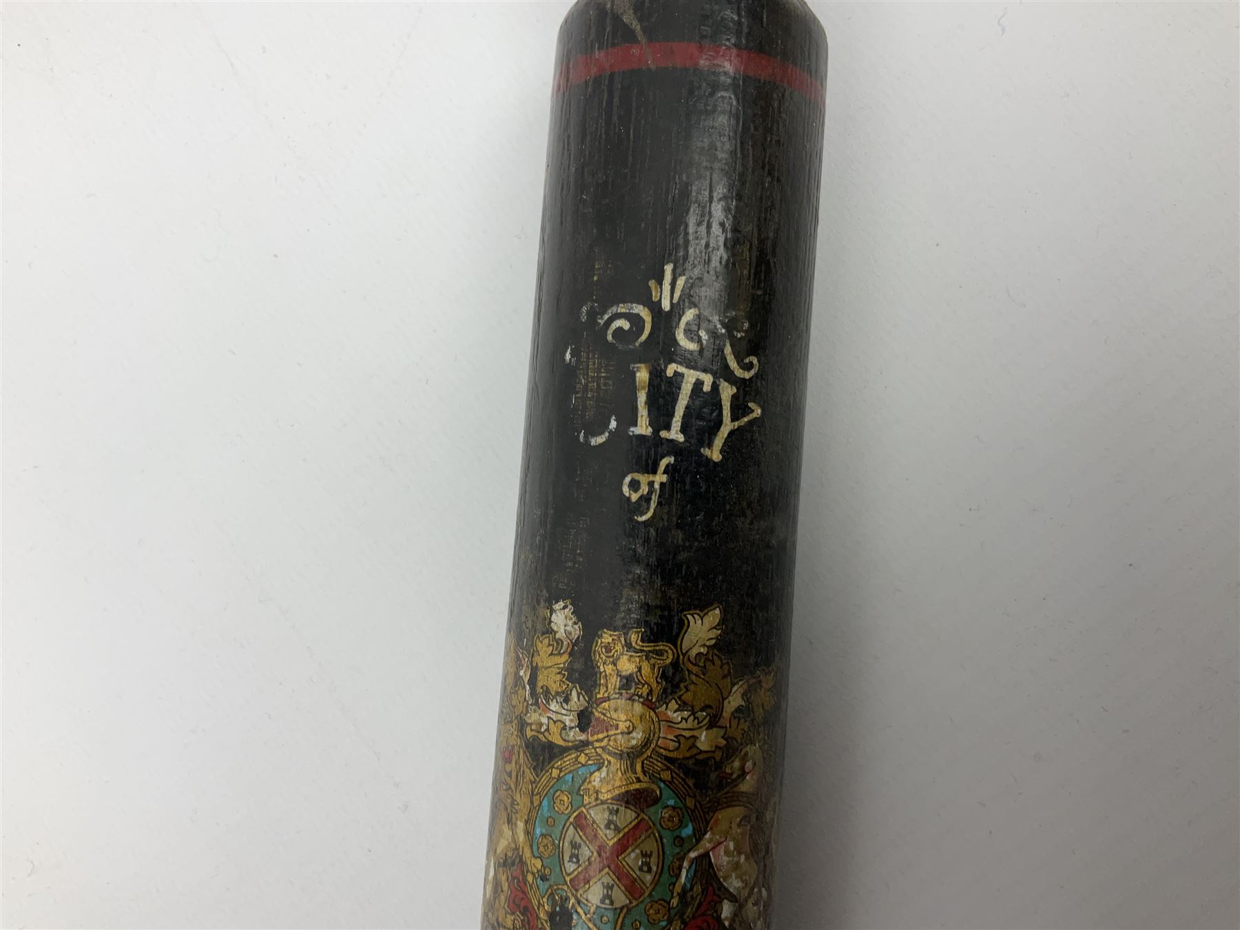 City of Hull Police - Victorian painted ebonised truncheon with Royal crest, Victoria cypher, 'City of Hull' and 1864 L43cm  