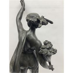 After Louis Guillaume Fulconis, a bronzed figure of Fortuna with cornucopia in her right hand and standing on a wheel on green serpentine base, height 60cm