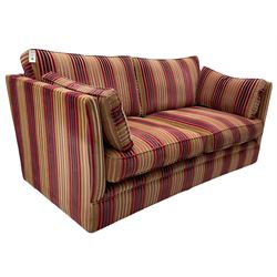 Contemporary two seat sofa, with loose cushions, upholstered in stiped fabric
