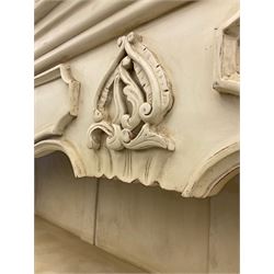 Large French style cream painted dresser, fitted with four cupboards and three tier plate rack