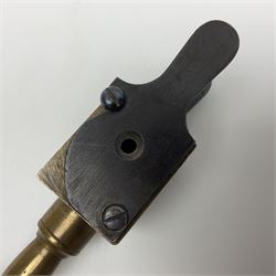 Late 19th/early 20th century brass 360 Express bullet mould for rifles, probably 360 x 2.25, with ebonised turned wooden handle L28cm