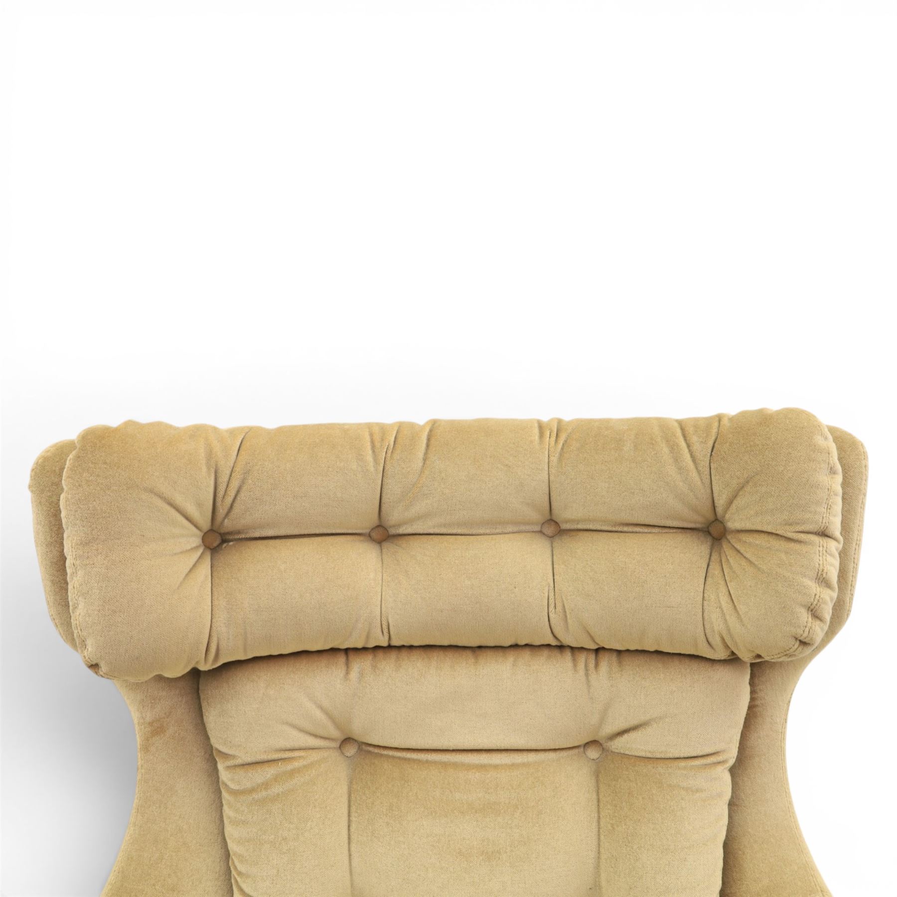 Parker Knoll - 'Blofeld' type model 1028 Statesman swivel chair, upholstered in grey velvet fabric, raised on a teak five point base  