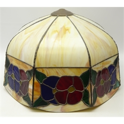  Large Tiffany style octagonal hanging light shade with floral panels, D61cm   