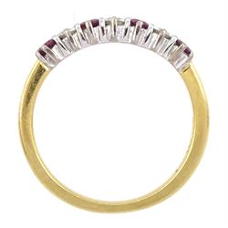 18ct gold seven stone ruby and round brilliant cut diamond half eternity ring, London 2006