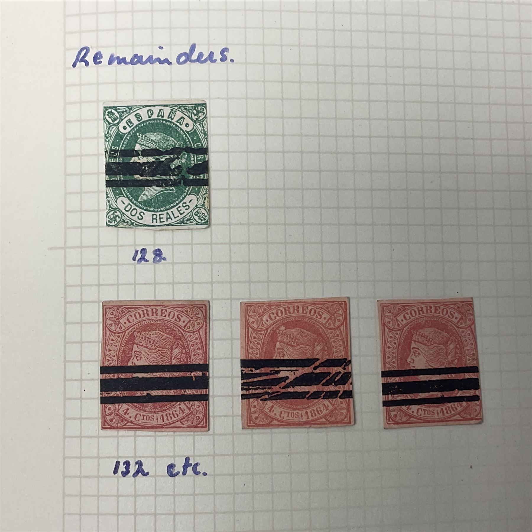 1850s and later mostly Spanish stamps including, imperf examples, some mint stamps, commemorative issues etc, housed in two albums 