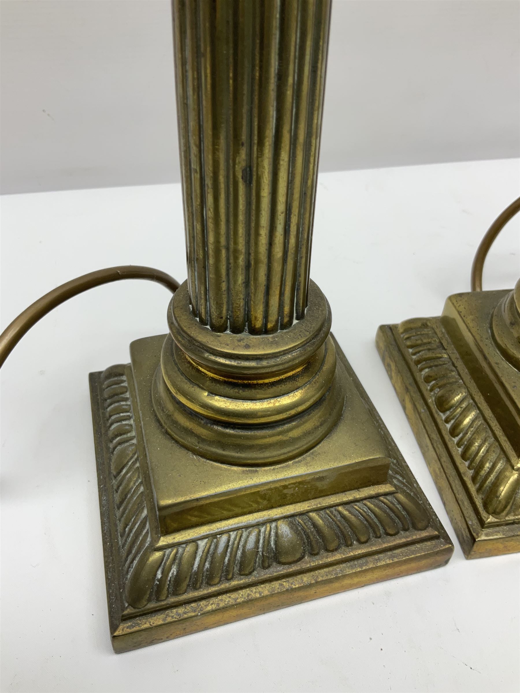 Pair of brass table lamps in the form of fluted Corinthian columns, H46cm