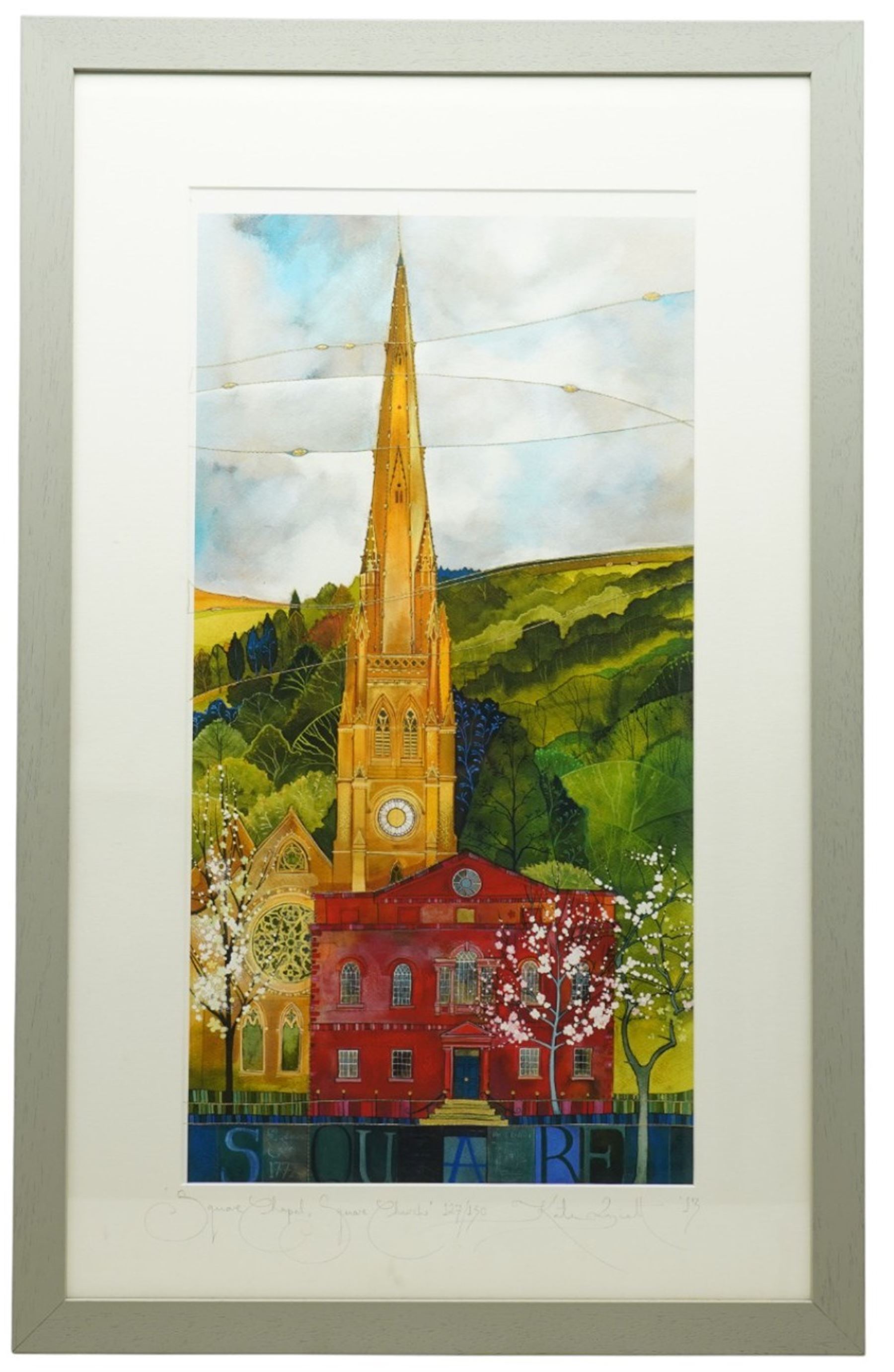 Kate Lycett (Yorkshire Contemporary): 'Square Chapel Square Church', limited edition colour lithograph signed titled dated '13 and numbered 127/150 in pencil 65cm x 33cm
