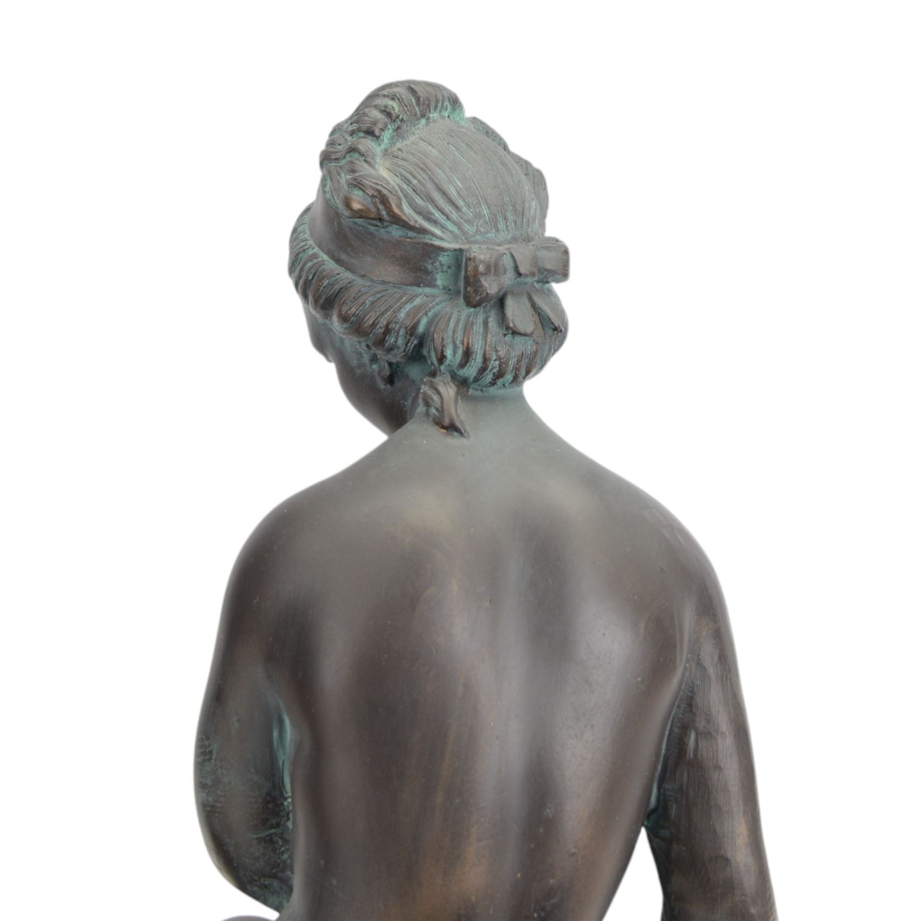 Austin Productions Art Nouveau style sculpture 'La Grace' after Eugene Marioton, signed and with impressed marks, together with similar composite figure of a nude figure on a rock and a pillar, pillar H77cm