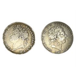 King George III 1820 and King George IV 1822 silver crown coins