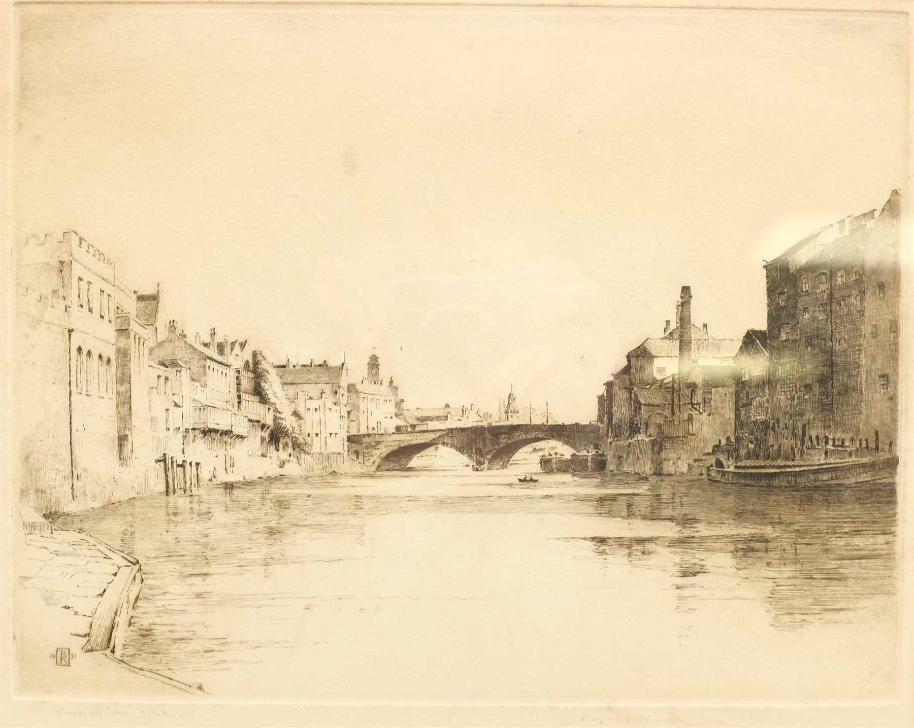 J Barrie Robinson (Early 20th century): 'Ouse Bridge York', etching signed and titled in pencil 25cm x 30cm 
