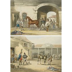 John Harris (British 1811-1865) after Robert Richard Scanlan (British 1801-1876): 'Horse Dealing no.1 & no.2', pair of 19th century aquatint engravings with hand-colouring pub. Ackermann 1841, 40cm x 58cm (2)