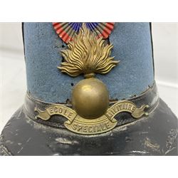 WW1 French Ecole Speciale Militaire Saint-Cyr shako with metallic tricolor cockade and scarlet pompom c1914