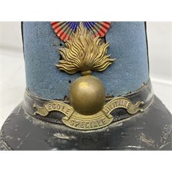 WW1 French Ecole Speciale Militaire Saint-Cyr shako with metallic tricolor cockade and scarlet pompom c1914