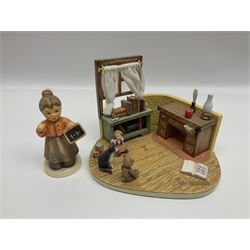 Nine Hummelscapes by Goebel, to include Bavarian Bire Garten, Cuck Crossing, Fisherman's Feast, Strudel Haus etc, each with associated Hummel figures, tallest H14cm 