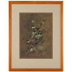 Ann Soper (British 20th century): Study of a Strawberry Plant, gouache signed 34cm x 24cm