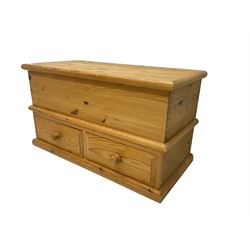 Solid pine blanket chest, hinged top above two drawers