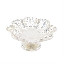 1930s silver pedestal bowl with pierced side, hallmarked Sheffield 1933, makers mark SH  & Co probably Sydney Hall & Co, H6cm