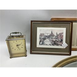 Two ceramic plaques by Richard Fisher, together with wooden plaques, artwork and three mirrors 