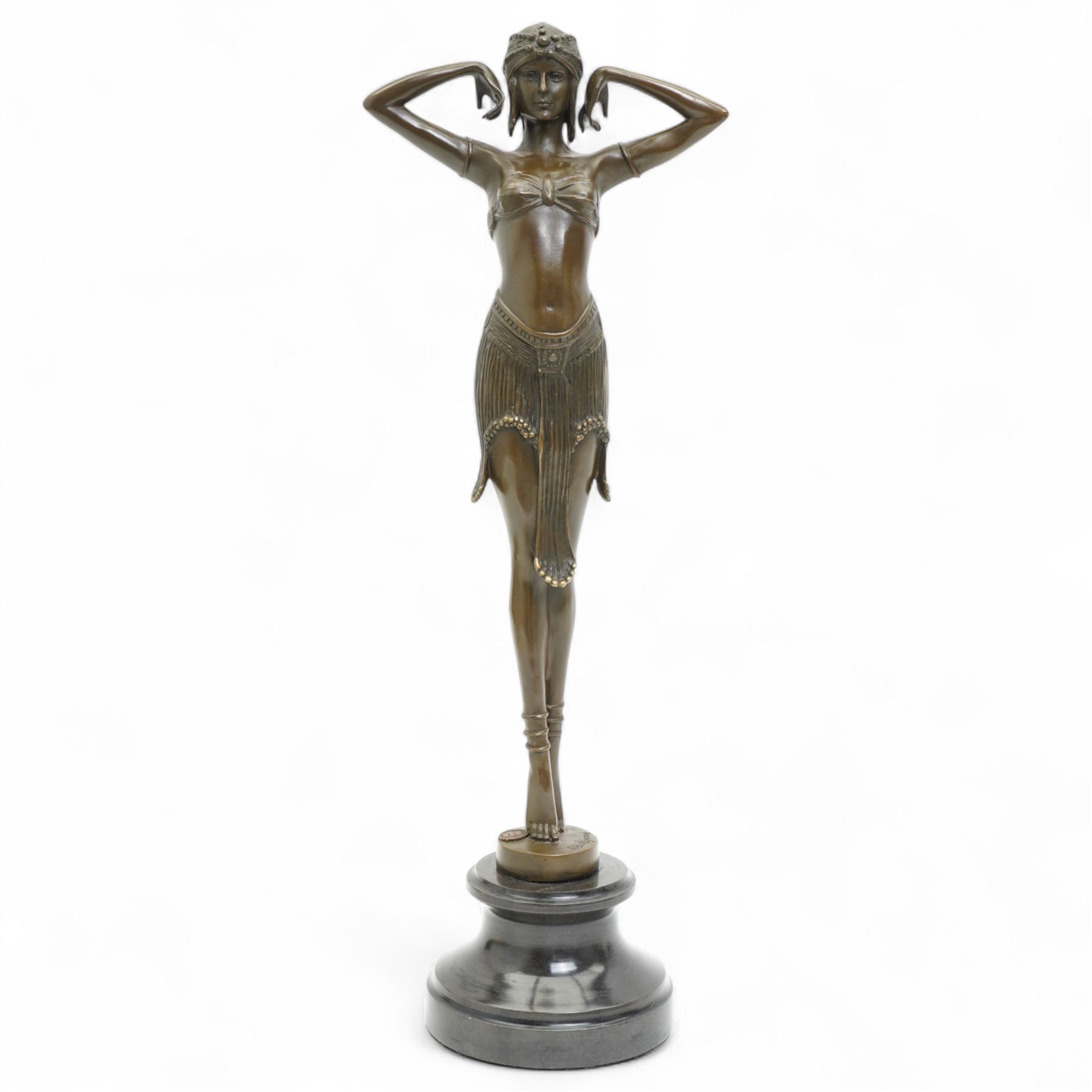After Chiparus - Art Deco style bronze figure 'Illusions' on marble base H49cm