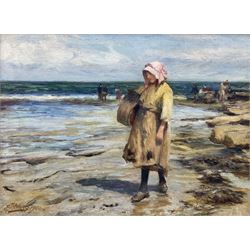 Robert Jobling (Staithes Group 1841-1923): 'Bait Catchers' on Penny Steel - Staithes, oil on canvas signed and dated 1900, titled verso 29cm x 39cm