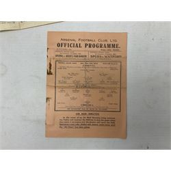 Arsenal F.C. - WW2 home match programme versus Chelsea November 6th 1943 when Arsenal had to play their home games at Totternham, single sheet; and five 1946/47 programmes for October 19th versus Stoke City; February 4th versus Manchester United; February 8th versus Blackpool; April 26th versus Grimsby Town; all folded single sheets; and May 31st versus Everton (6)