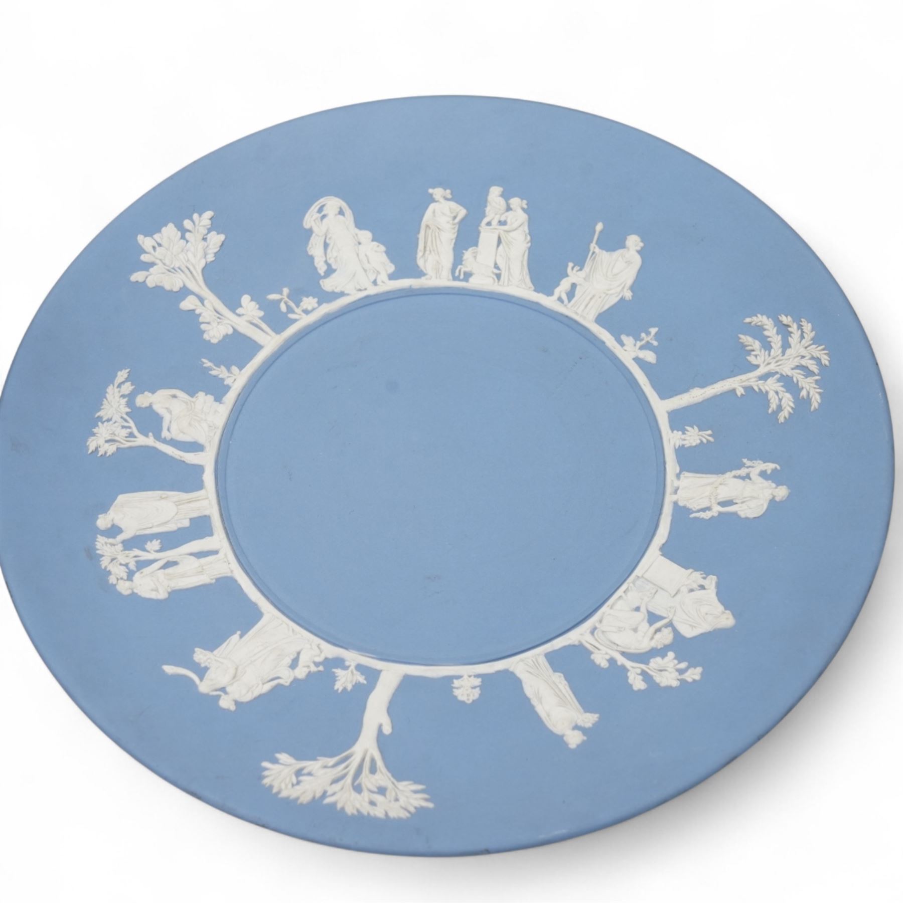 Two vases decorated with Fountains Abbey and Melrose Abbey, Imari charger and various Wedgwood jasperware items, in one box