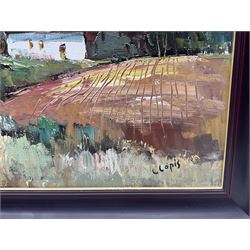 Llopis (Portuguese Contemporary): View Towards the Farm, oil on canvas signed  45cm x 54cm 