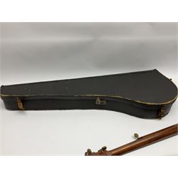 Five-string banjo by Clifford Essex Co. 15A Grafton Street, Bond Street, London W, with mother-of-pearl inlaid ebony fingerboard L92cm; in carrying case with strap